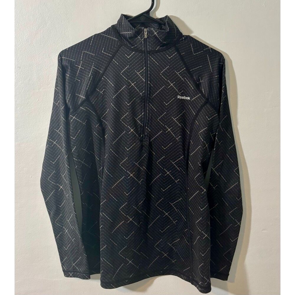Reebok Woman's L Quarter Zip Long Sleeve Performance Shirt – Black Geometric